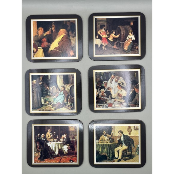 Jason Other - Jason Coasters Set of 6 Cork Backed Tavern Scenes A Fine Vtg Art Barware Toledo